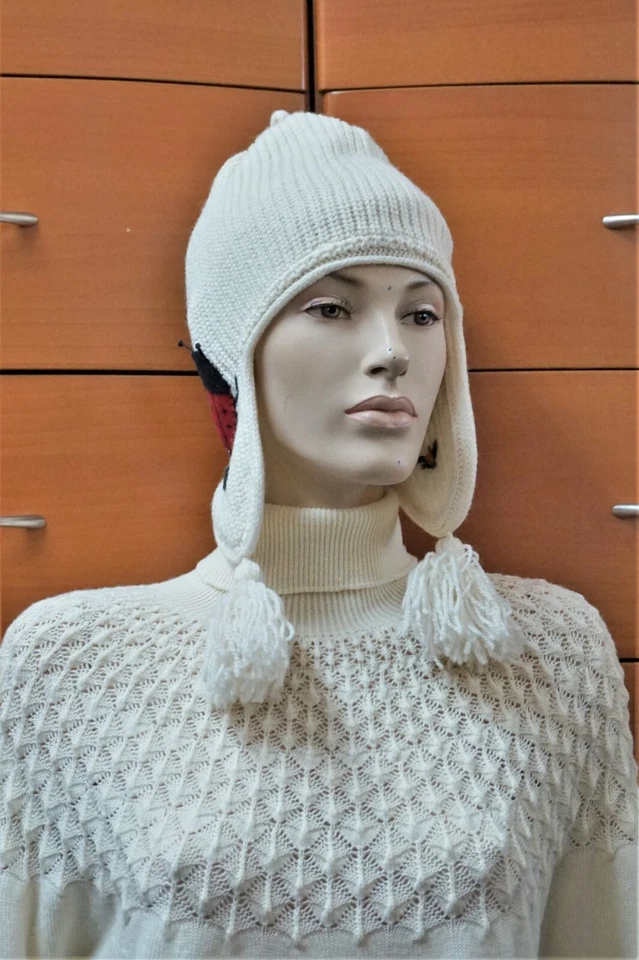 针织羊毛帽子白色飞行员风格女士礼物女孩女士装饰 — 第 3/4 张图片
