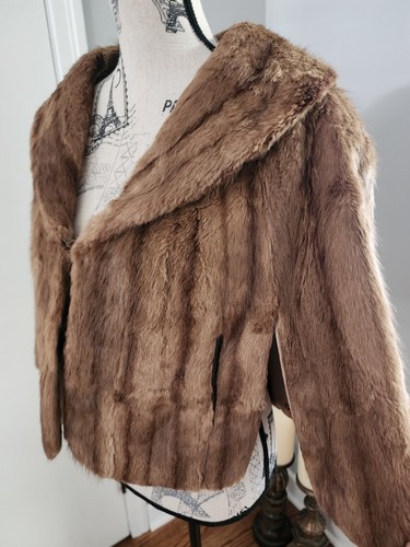 VINTAGE CAPE COAT BROWN Female Mink Fur CAPE Stole Wrap Bridal Wedding - Picture 2 of 15