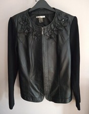 Peter Nygard Designer Black Leather Sweater Jacket - Size Large - Pre-loved