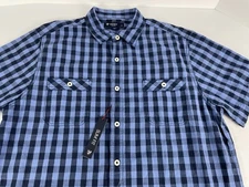 Daniel Cremieux XL Blue/Black Plaid Short Sleeve Casual Button Dress Shirt NWT