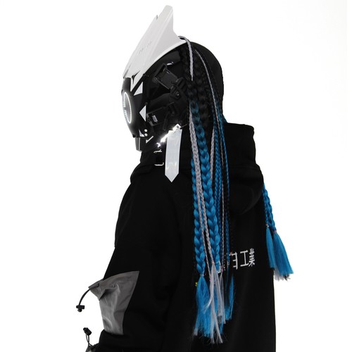 Futuristische Cybermaske mit LED-Leuchten für Cosplay und Techwear Mode - Bild 23 von 80