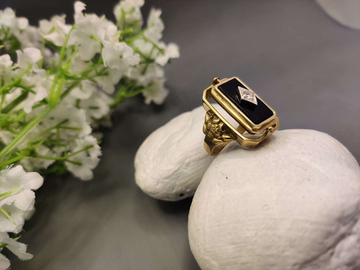 ring sterling silver 925 women black onyx vintage ring Victorian