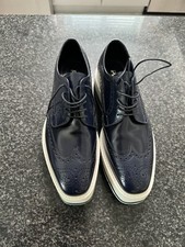 PRADA Size 6.5 Navy Perforated Leather Platform Lace Up Shoes