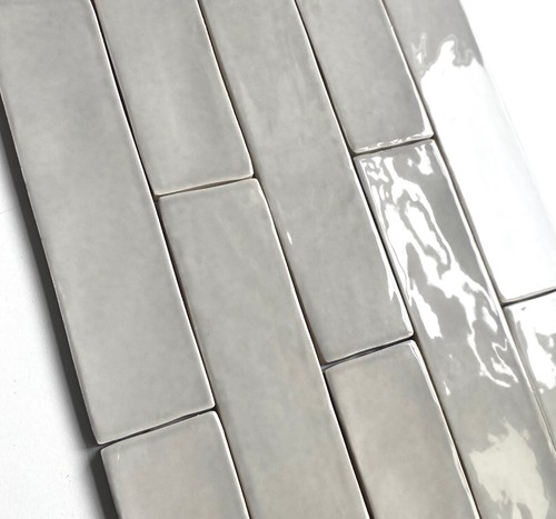 2.5" x 10" Soft Gray Artisan Finish Glossy Spanish Porcelain Tile (one Piece) - Picture 4 of 5