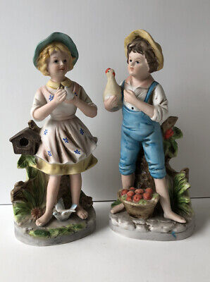 Homco Home Interiors #8880 Boy w/ Chicken & Girl w/ Bird ...