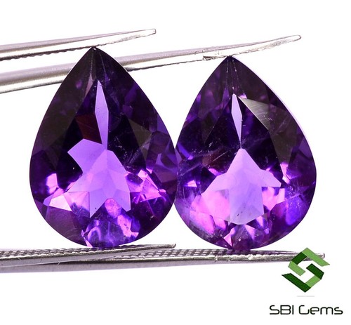 Certified Natural Amethyst Pear Cut Pair 16x12 mm 13.53 Cts Top Purple Gemstones - Picture 2 of 7
