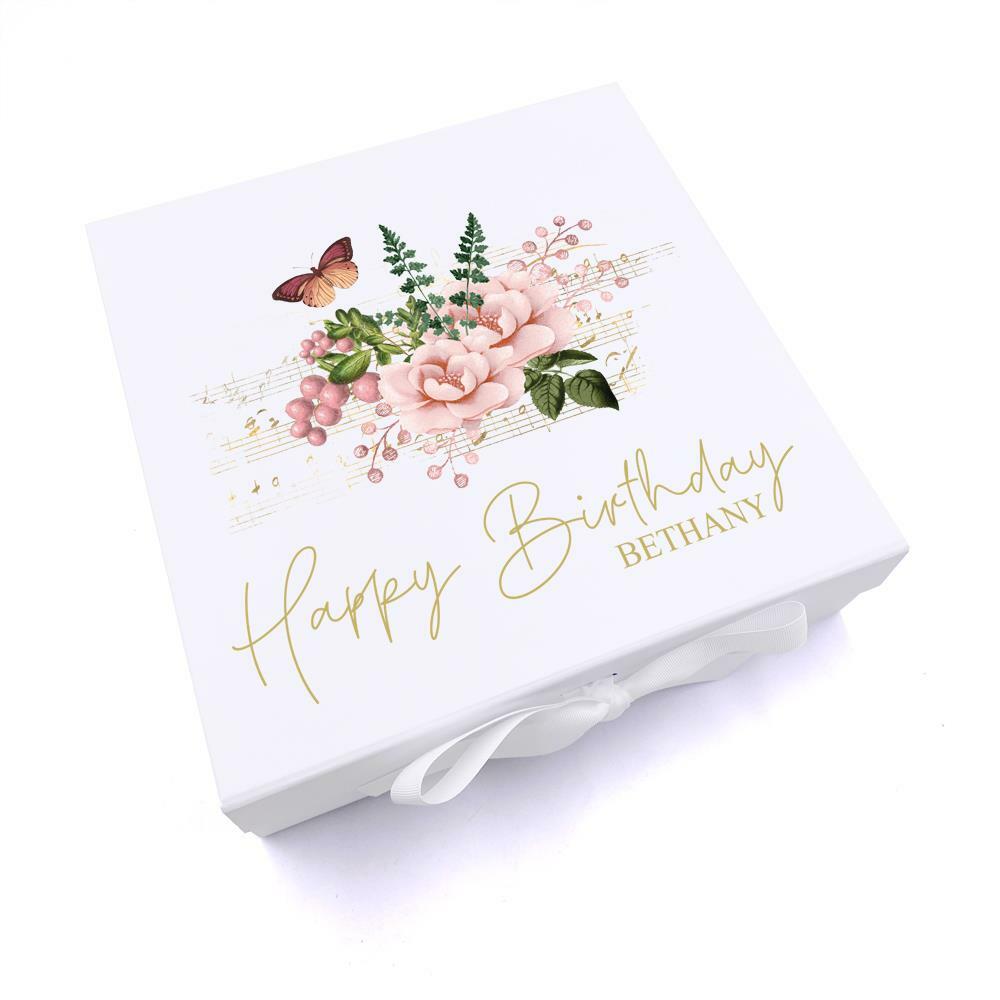 Personalised Birthday Gift Keepsake Box With Butterflies and Flowers UV-49
