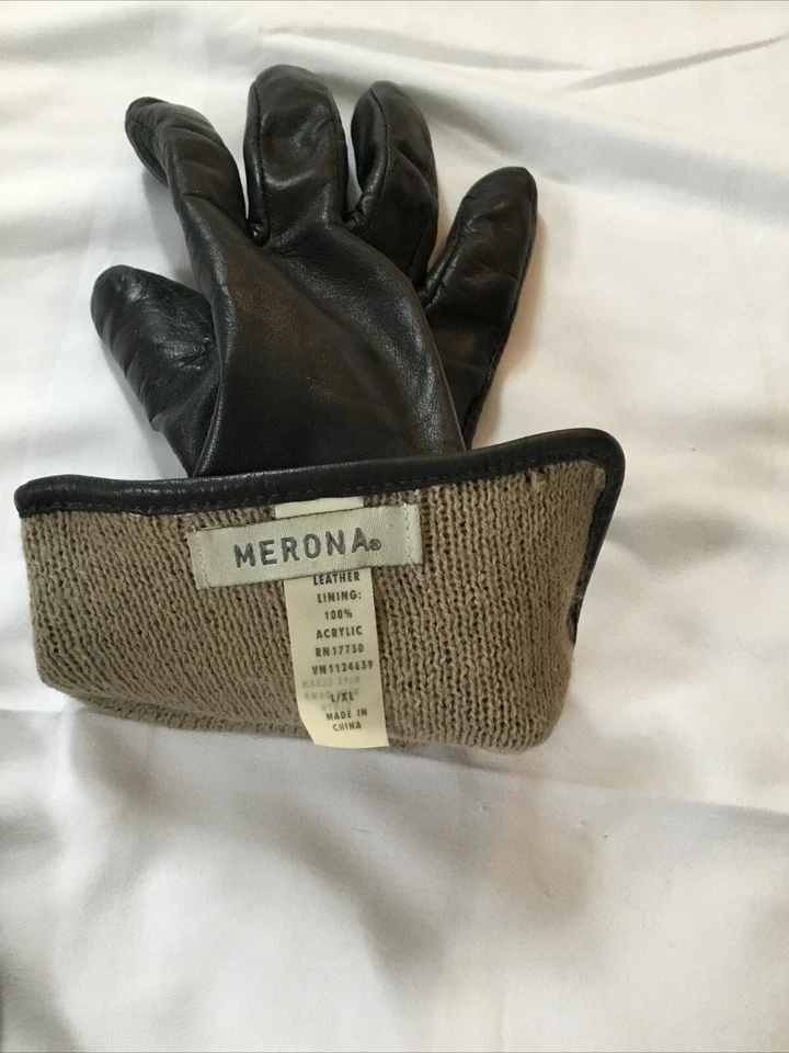 Guantes para mujer Merona de cuero genuino negros-L/XL Foto 4 de 4