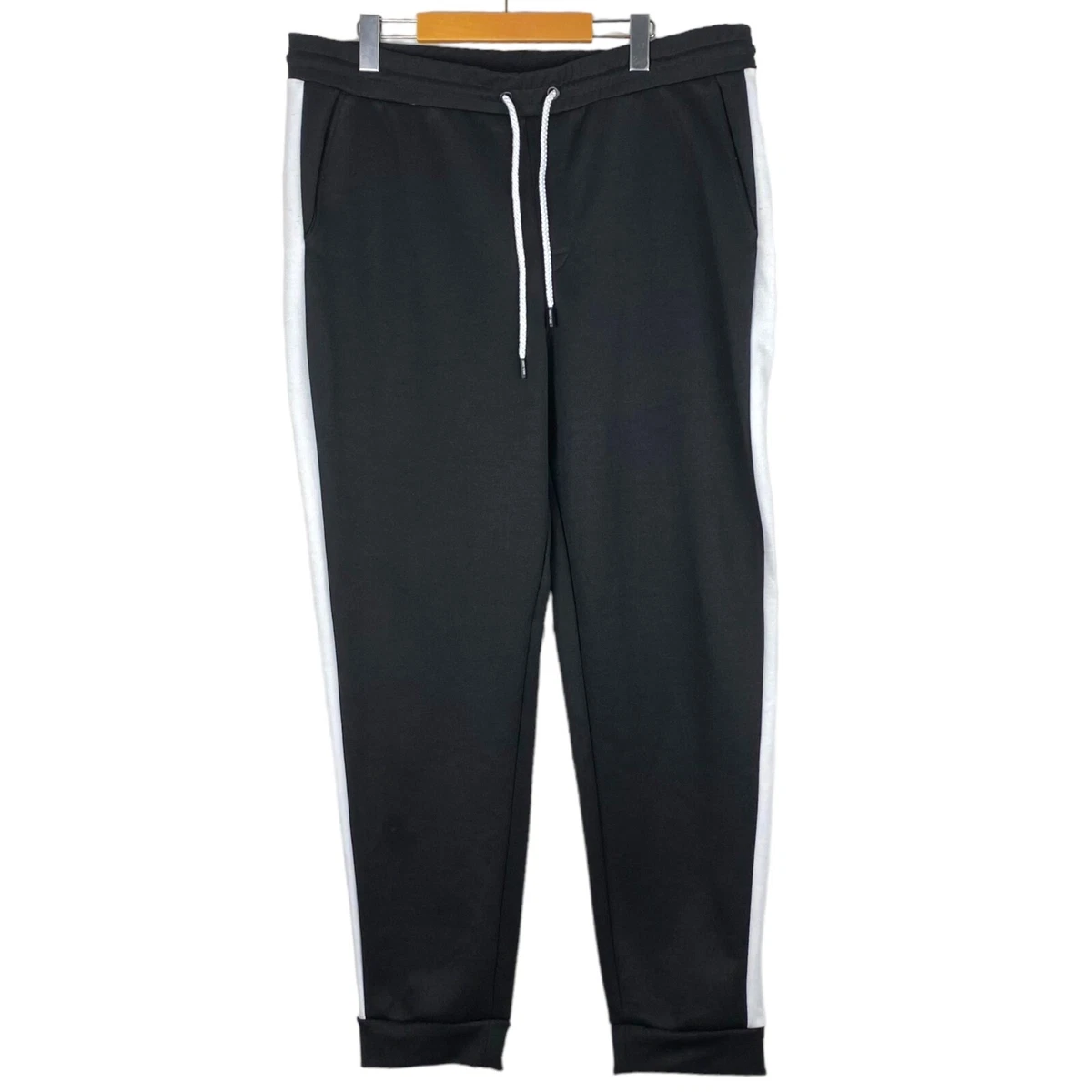 Only Sons Men s Black Tinus Drawstring Sweatpants White Stripe