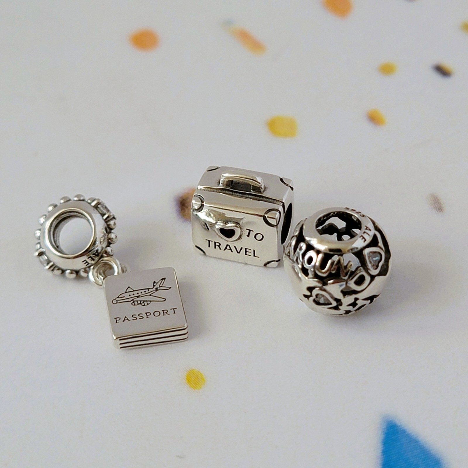 Set of 3 Authentic Pandora World Travel Suitcase Charms