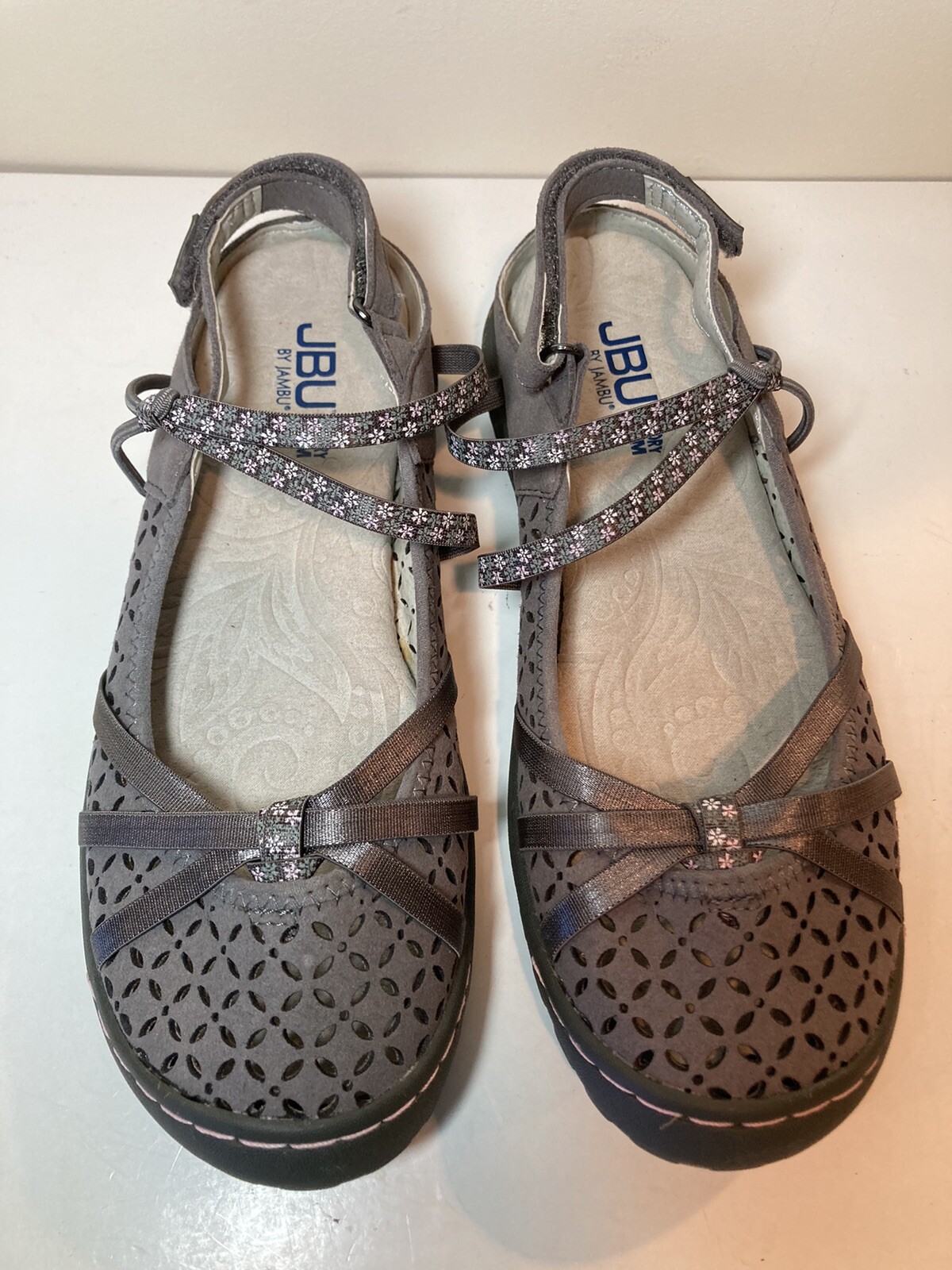 APL JBU Jambu sandali donna comodi immacolati grigi ritagli gancio e passante 6 5 m ottimi