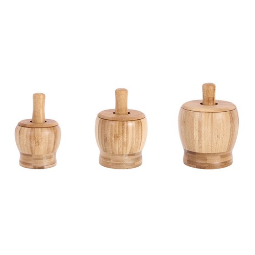 Bamboo Garlic Press Pot Mortar and Pestle Set Food Grinder Kitchen Accessories - Picture 5 of 12