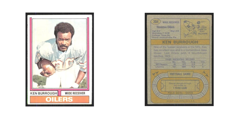 1974 Topps Ken Burrough Houston Oilers #304.0 - Image 3 of 3