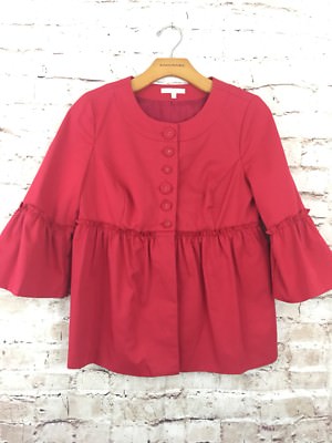 Matty M Red Button Down 3/4 Sleeve Ruffle Career Blazer Suit Jacket Small 