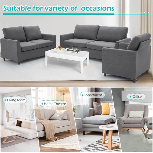 YODOLLA Modern Linen Fabric 3+2+1 Seater Full Sofa Set Armchair Grey Living Room - Picture 50 of 51