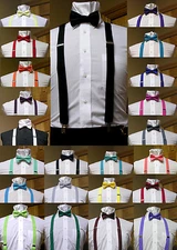 Men's clip-on suspenders x back and Bow Tie Retro Steampunk Costume Tux Prom