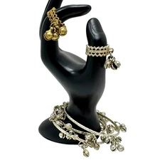 Vintage Ghungroo Set Of 3 Silver Tone Bangles and 2 Finger Rings