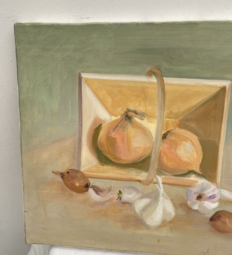 Original Painting French Still-life Pastel Basket Onions Provence Art 16x13” - Picture 3 of 16