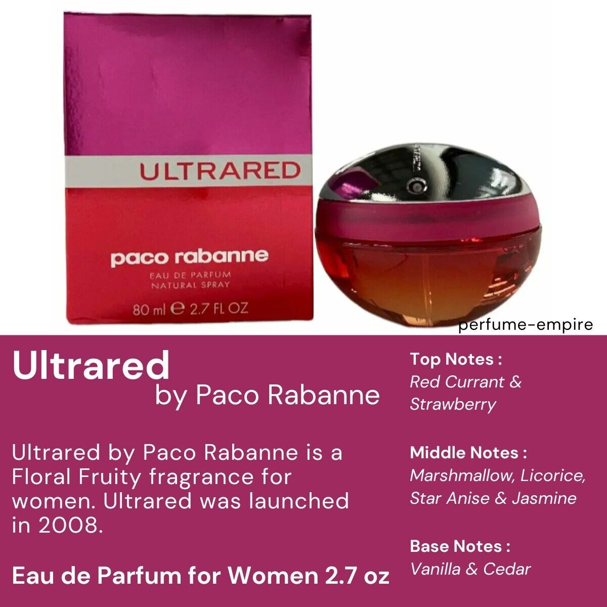 Ultrared Eau De Parfum Spray By Paco Rabanne - 2.7 oz Ultrared Eau De Parfum Spray By Paco Rabanne - 2.7 oz