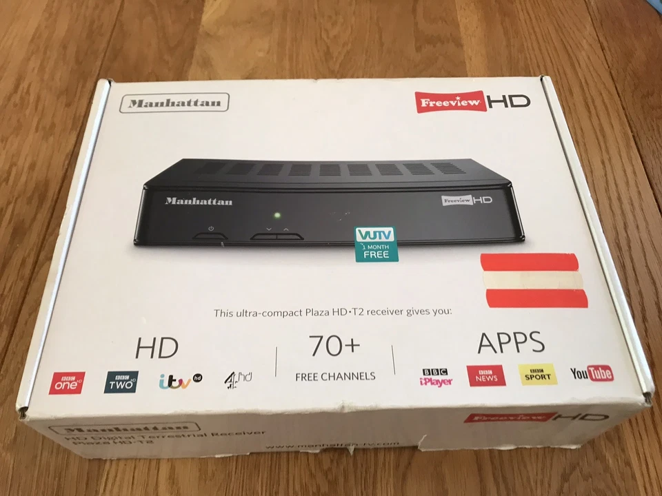 Manhattan Plaza HD-T2 HD DVB Freeview TV Set Top Box (1080p) mit Fernbedienung. Neu