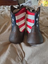 Rising Star Brown Faux Leather Stars  Stripes Flag Boots Booties Sz 1 - 3-6m
