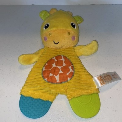 Bright Starts yellow Blue giraffe Teether crinkle toy flat plush security lovey