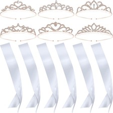 6 Set White Sashes for Pageants Party Accessories Prom Queen Crown Blank Sash...