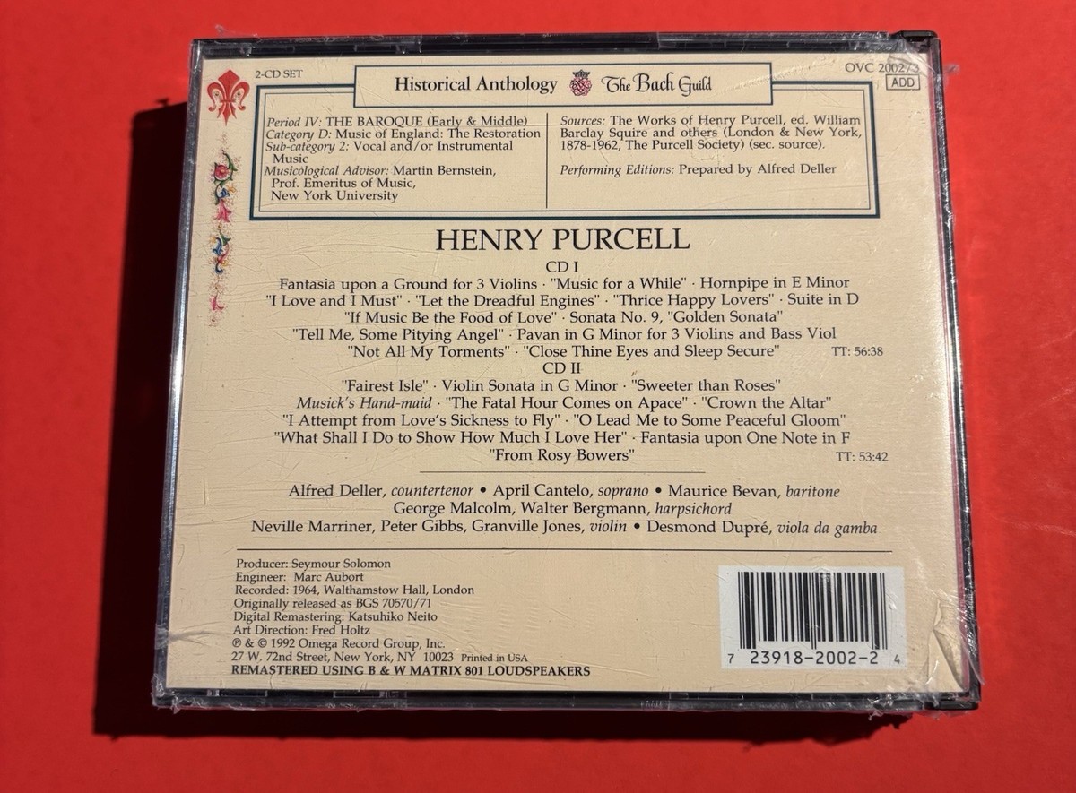 New Sealed 2 CD: HENRY PURCELL Celebrated Songs / Concerted Pieces