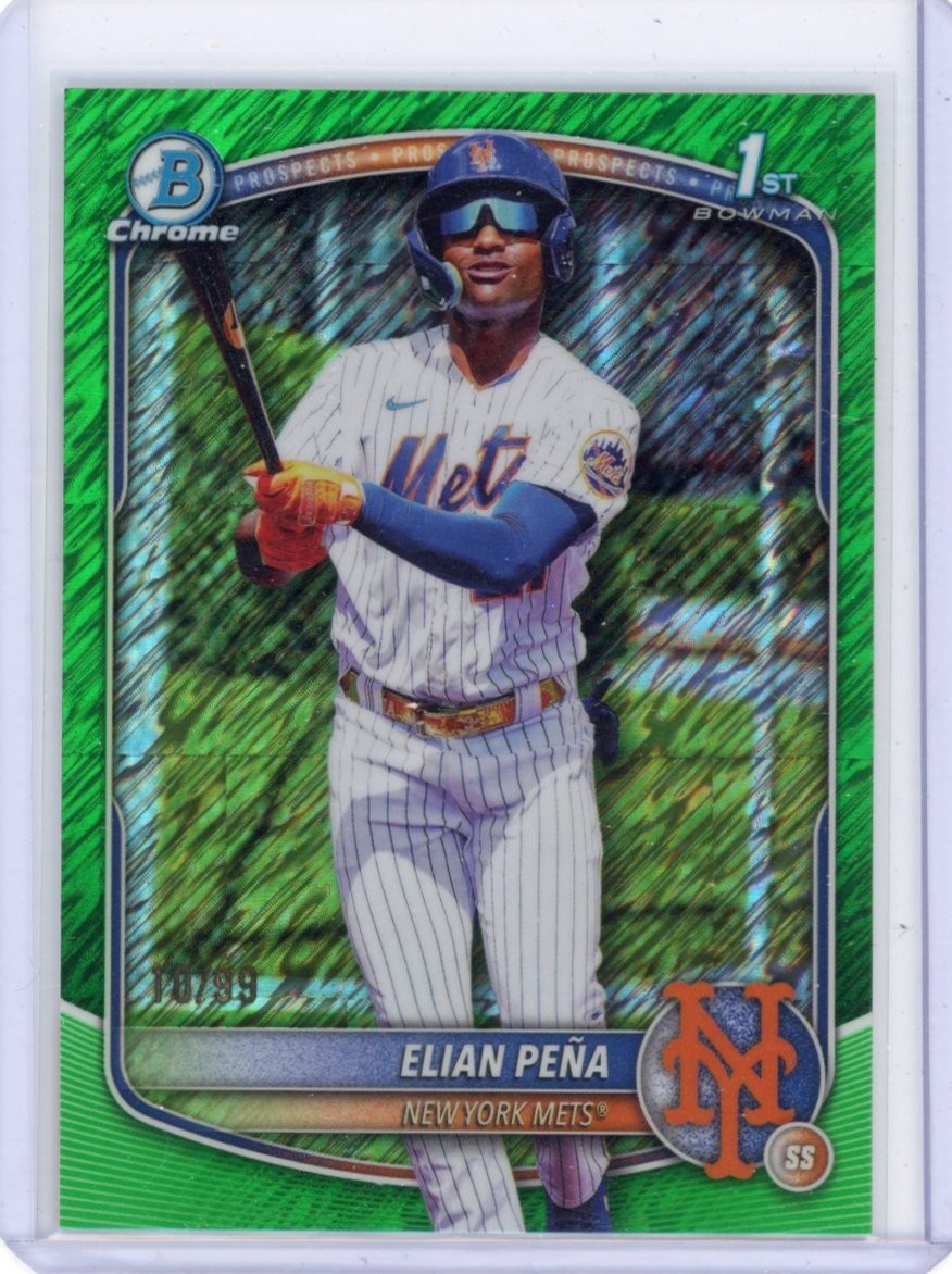 Elian Pena 2025 Bowman Chrome 1st Prospects /99 Green Shimmer #BCP-155 Mets