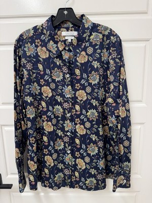 FOXCROFT Appleseed Blue Floral Print Wrinkle Free Blouse Top Sz 18 Shaped EUC