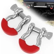 2pc/set 3/4" Silver&Red D Ring Shackle w 7/8" Screw Pin 57,000lbs Break Strength