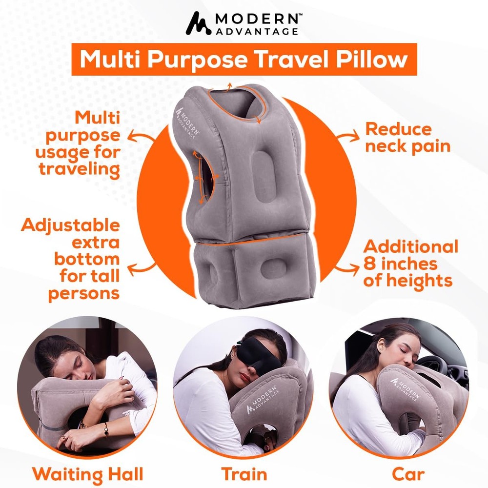 Adjustable Inflatable Travel Pillow for Airplanes with Extra Neck Support