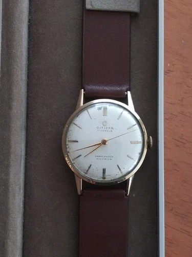CITIZEN Hand-Wind Watch 14KGF Case Brown Leather Strap - Picture 1 of 2