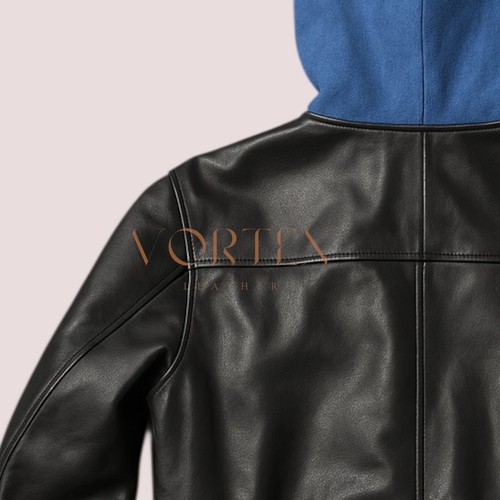 Men's Black Premium Leather Handmade Hoodie Genuine Lambskin Leather Hoodie - Picture 5 of 7