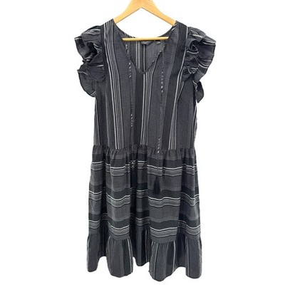 Accessorize London Ruffle Sleeve Tiered Black White Cotton Dress UK 16 US 12