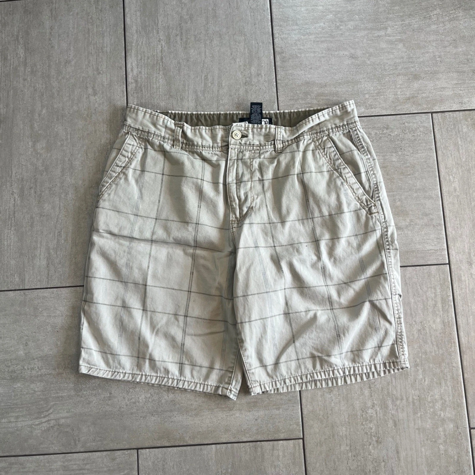 Ocean Pacific Mens Khaki Plaid Cargo Shorts 36 Cotton Windowpane Tan Pocketed