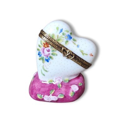 Peint Main Limoges France Chamart Floral Heart Trinket Box Vintage 