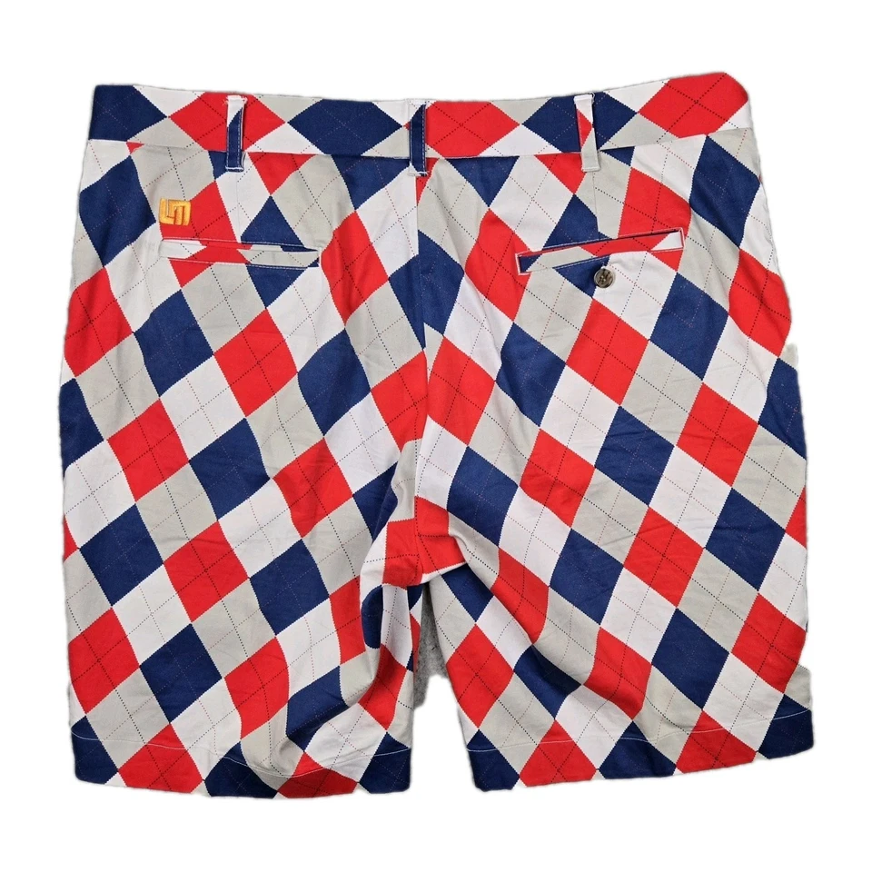 Pantalones Cortos Elásticos de Golf Loudmouth Rojo/Blanco/Azul/Gris Argyle Para Hombre 40 + 10.5" Entrepierna Foto 2 de 4