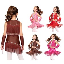 Kids Girls Vest Skirt Set Cheer Uniform Fringe Gymnastics Jazz Dance Halloween
