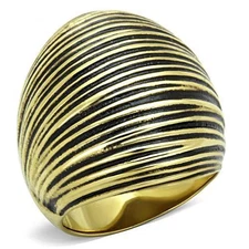 Women's Ring, 14K Gold Plated, Stainless Steel, Statement, Ribbed Design