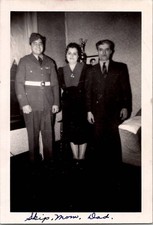 US Military Army Navy Uniform Family Portrait B W Snapshot 1950s VTG Photo