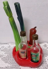 Vtg Wolfschmidt Vodka Vegetable Barware Shakers W/Caddy Set Japan Promo 6pc