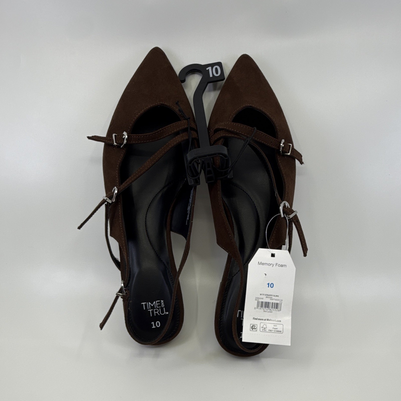 NWT Time and Tru Women’s Brown Faux Suede Slingback Flats Memory Foam Size 10
