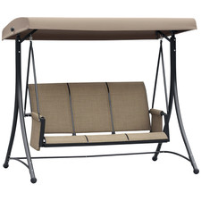 Image of Outsunny 3 Seat Metal Fabric Backyard Balcony Patio Swing Chair w/ Canopy Brown