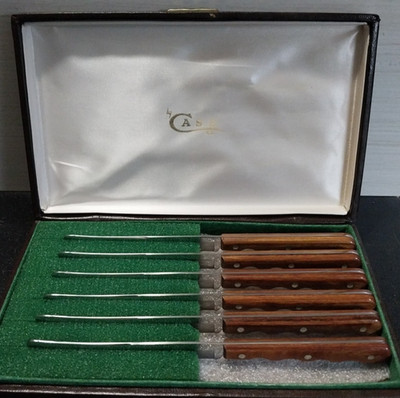 Vtg Case XX 254 Stainless Steel Steak Knives Set of 6 Scalloped Grip Full Tang
