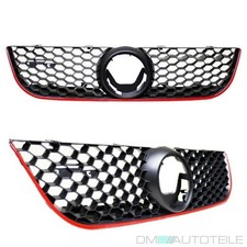 Kühlergrill Wabengrill Frontgrill Grill Schwarz Rot passt für VW Polo 9N3 05-09