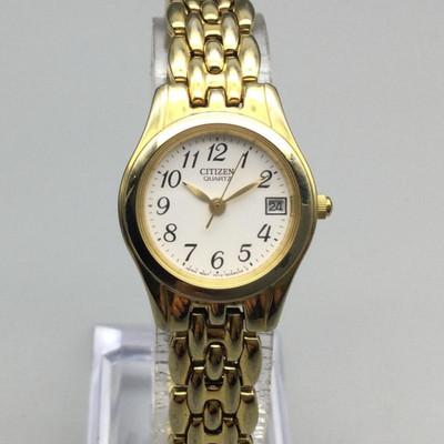 CITIZEN時計 Citizen Watch Womens 24mm Gold Tone Date 1012-8068612 New Battery