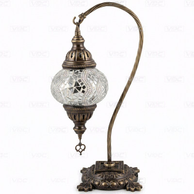 Weiße türkische Mosaik Tischlampe - handgefertigte marokkanische Klarglas Schwanenhals Leuchte