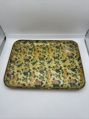 Antique Japan Tray Hand Painted Floral Rustic Vintage Highmount