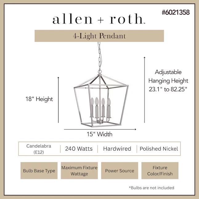 Lane 4 光抛光镍吊坠灯,室内/室外 🪔 — 第 3/4 张图片